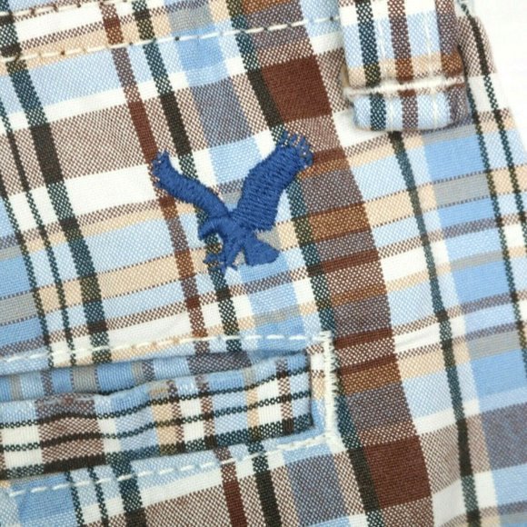 American‎ Eagle Bermuda Board Shorts Blue Brown White Plaid 30 - Picture 7 of 11